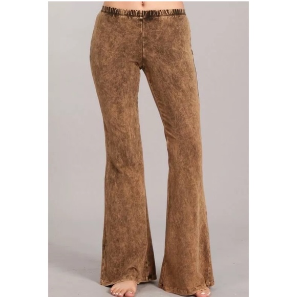 Chestnut Brown Mineral Wash Boho Flared Pants - Picture 2 of 6